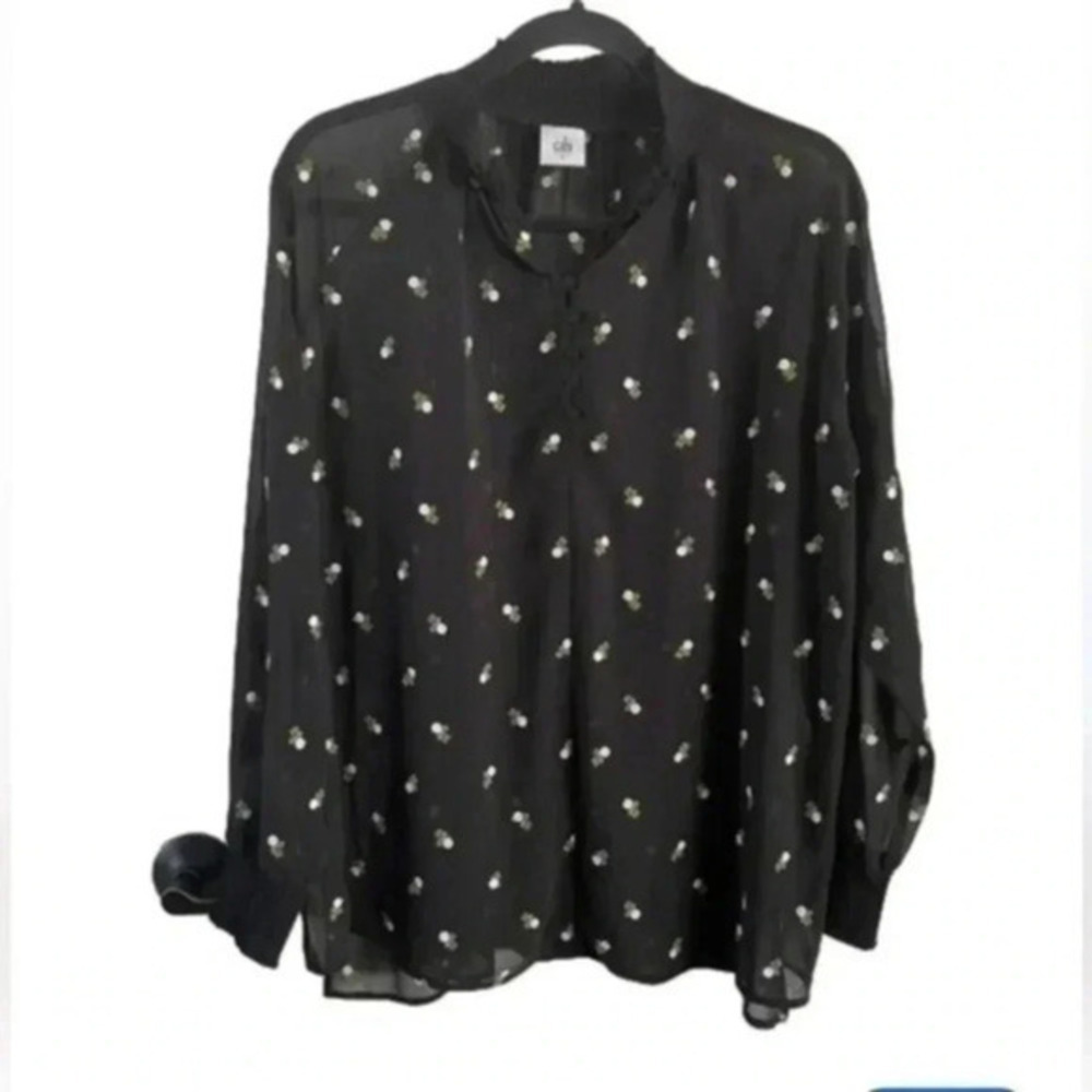 Cabi sheer floral embroidered black blouse size XS